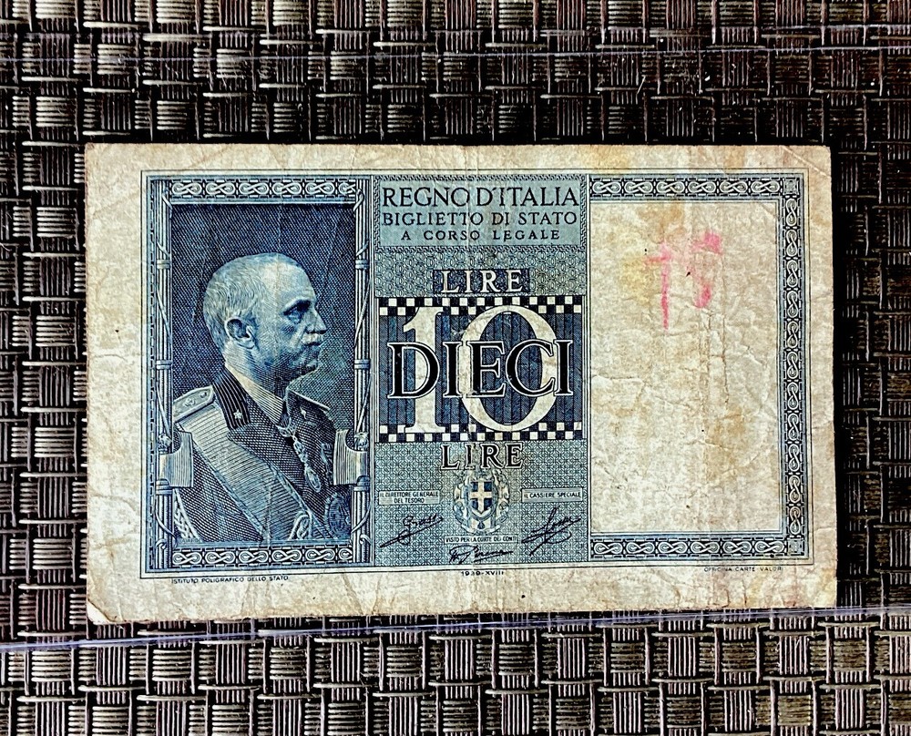 1939 Italy 10 Lire Small Note