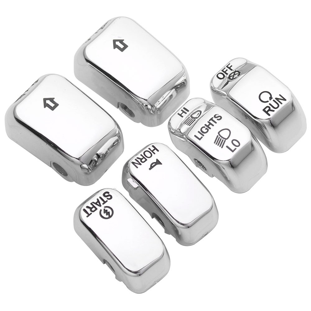Switch Housing Covers Chrome & 6pcs Button Cap For Harley Softail Fat Boy 11-18