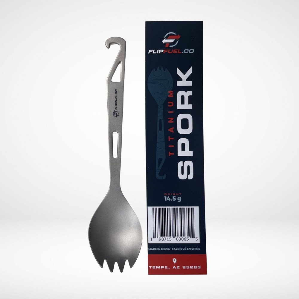 FlipFuel Titanium Spork – Ultralight Backpacking & Standard, Gray/Silver