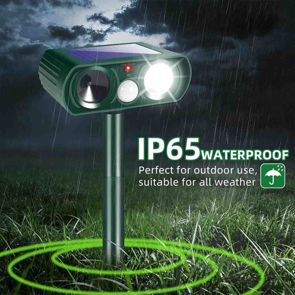 4 Pack Upgraded Solar Ultrasonic Animal Repellent, Motion Detection Flash Light