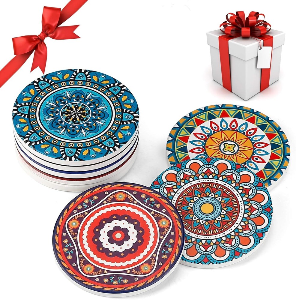 Coasters for Drinks,AODINI Set of 8 Absorbent Stone Mandala