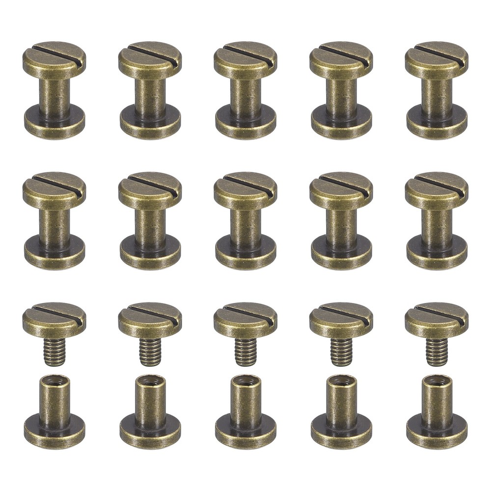 30Pack Brass Chicago Screws, 5x8mm Post Nail Stud Rivets for Craft Bronze