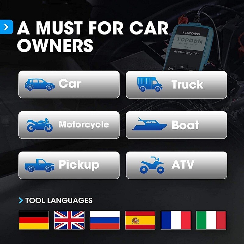 TOPDON AB101 Car Battery Load Tester Charging System Analyzer 100-2000CCA 12V US