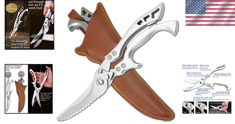 Rust-Proof Professional Kitchen Scissors - Ideal for Poultry, Fish, Vegetables