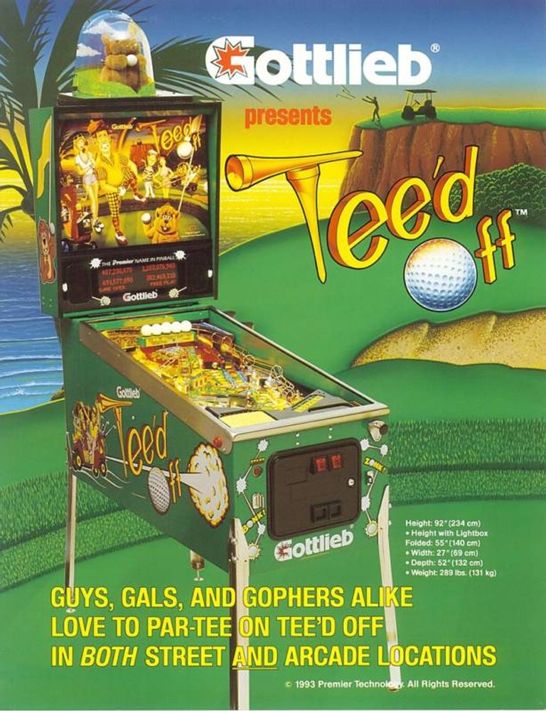 1993 GOTTLIEB TEE'D OFF PINBALL FLYER