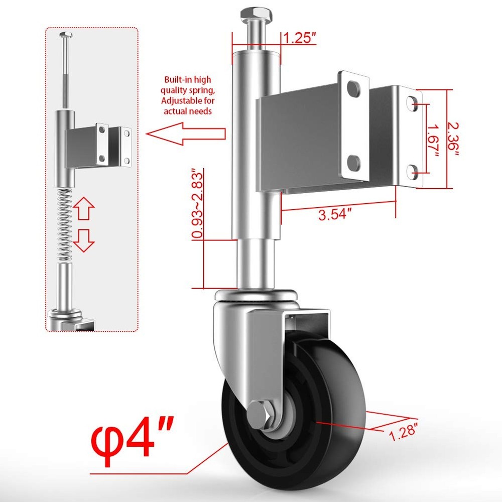 Spring Loaded Gate Casters 4” Heavy Duty Gate Caster Wheels with Hardware
