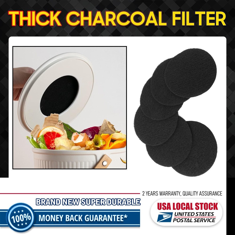 6Pcs Extra Thick Charcoal Filters for Kitchen Compost Bins - Activated Carbon