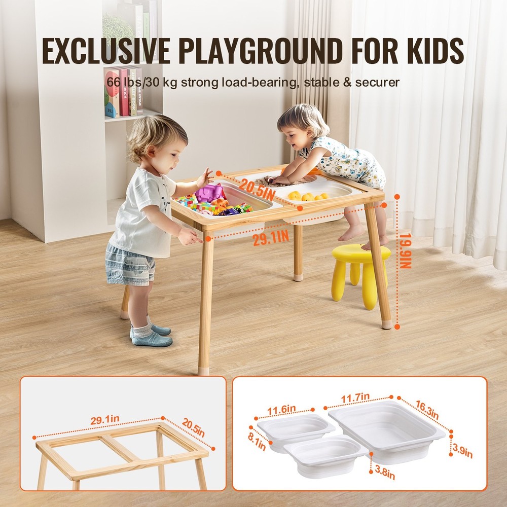 Sensory Table for Toddlers,Kids Activity Table w/3 Foldable Storage Bins & Doubl