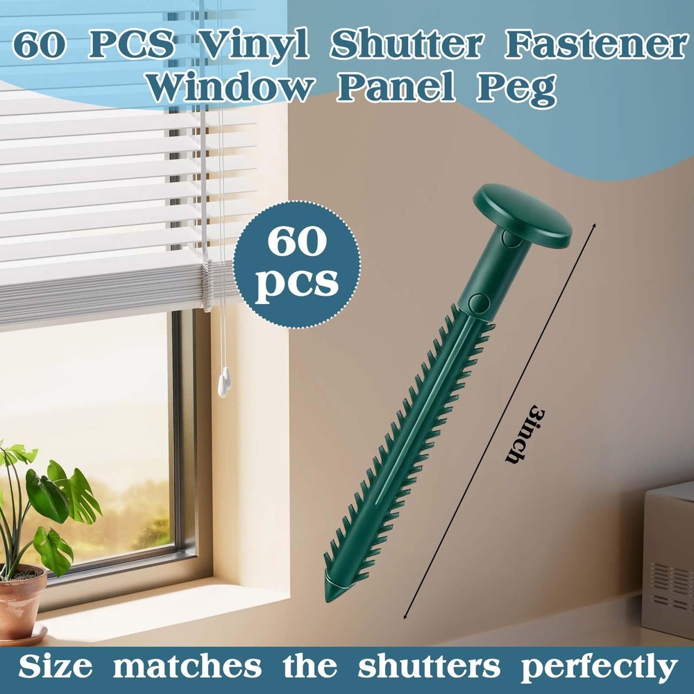 60Pcs 3 Inch Vinyl Shutter Fasteners, Window Shutter Panel Pegs Shutter Screw...