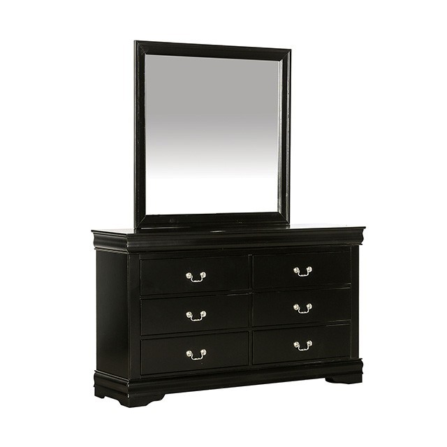 Louis Philippe Transitional Style Queen Size 6pc Bed Set Black Finish