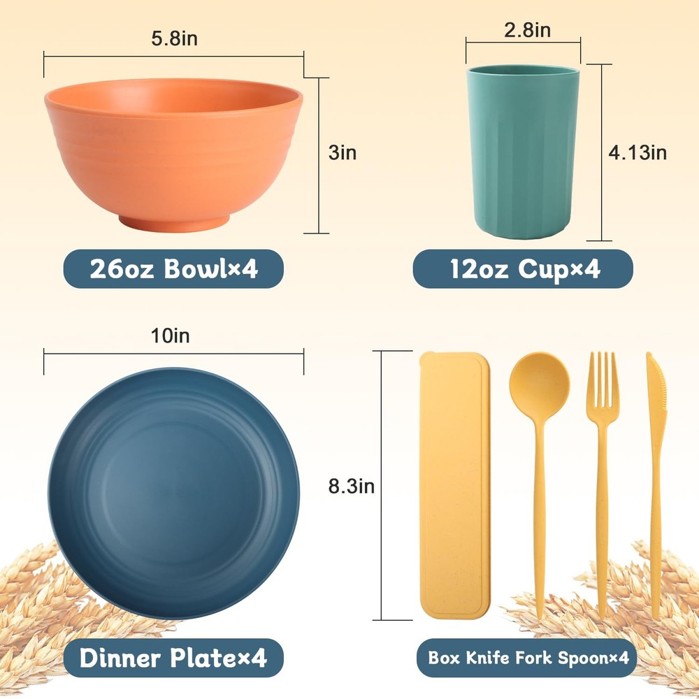 Wheat Straw Dinnerware Sets, Microwave & Dishwasher Safe Unbreakable Dinnerware