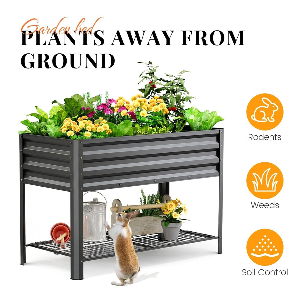 Large Raised Garden Bed with Legs & Storage Shelf Galvanized Elevated Planter...