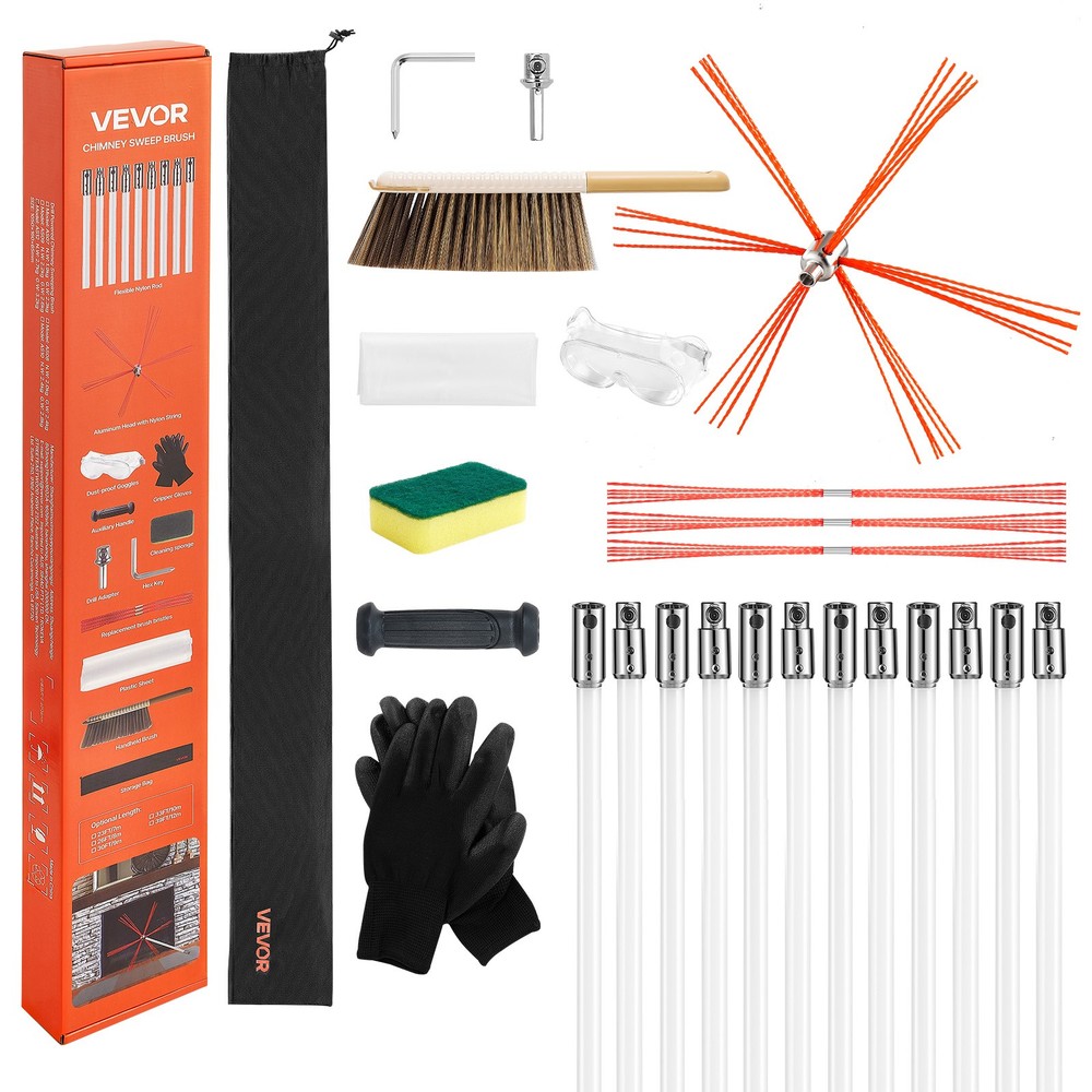 VEVOR Chimney Sweep Kit Chimney Cleaning Kit with Bristle Replacements Goggles