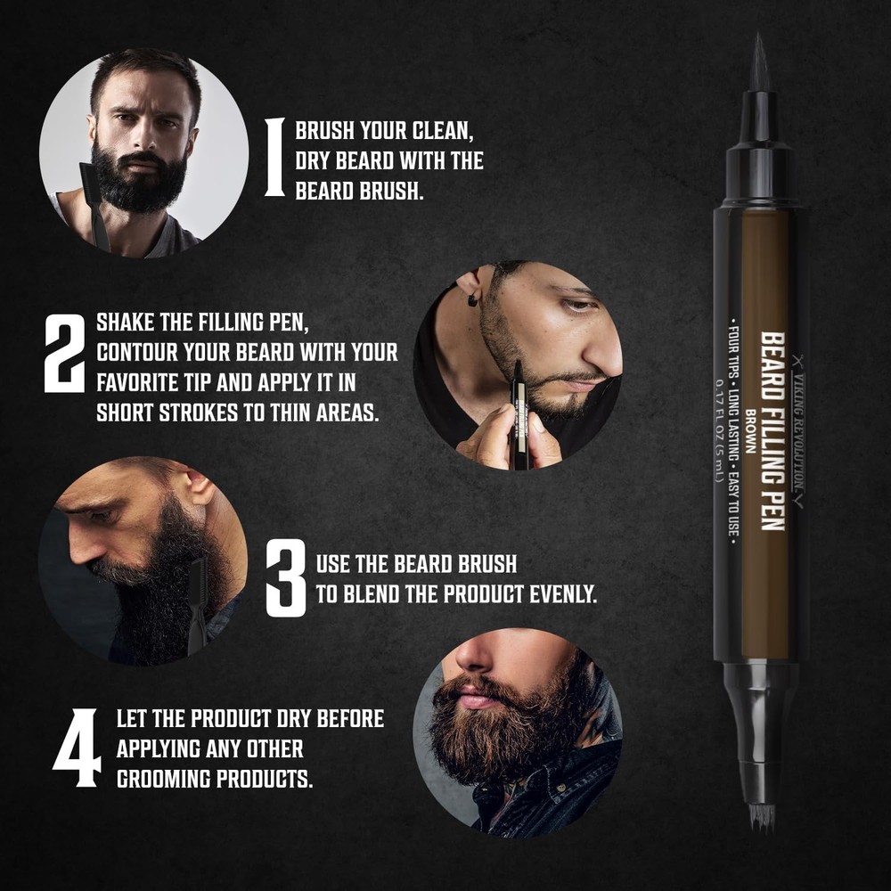 Viking Revolution Beard Pen (2 Pack) - Brown 2 Pack + Brush,