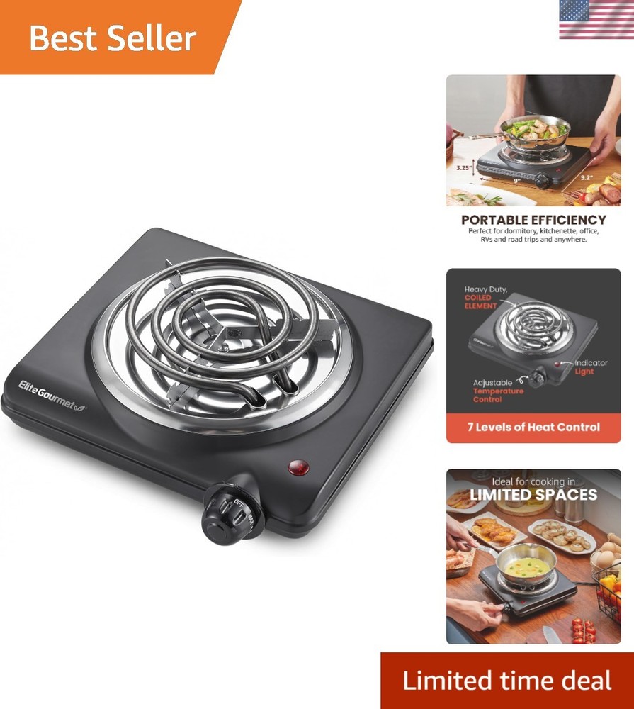 Compact 1000W Electric Hot Plate - Single Coiled Burner with Temperature Control