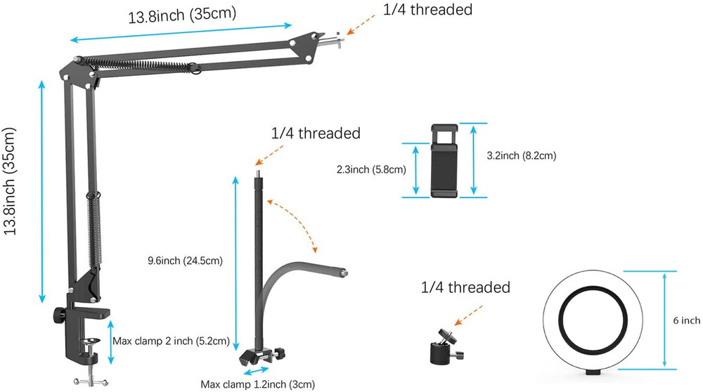 Overhead Phone Camera Mount w/ Ring Light Stand for YouTube & DIY