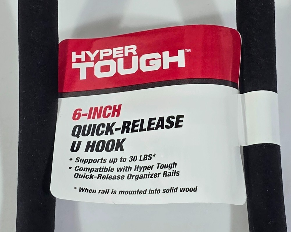 (2) Hyper Tough 6-inch Quick-Release U Hook for Snap Rail, Organizer, Wall Mount