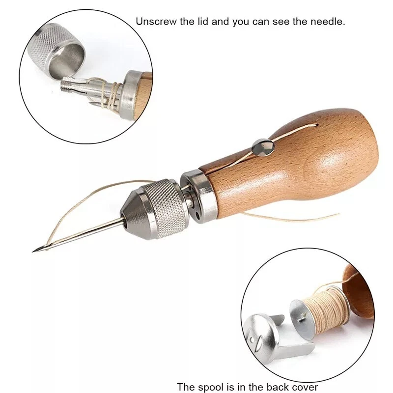 Leather Manual Speedy Stitcher Tool Sewing Awl Thread Kit with 4pcs Waxed Thread