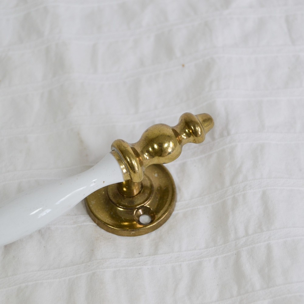 Vintage Regal Brass White Pull Handle x1, Cabinet Drawer Cupboard Pull Diecast