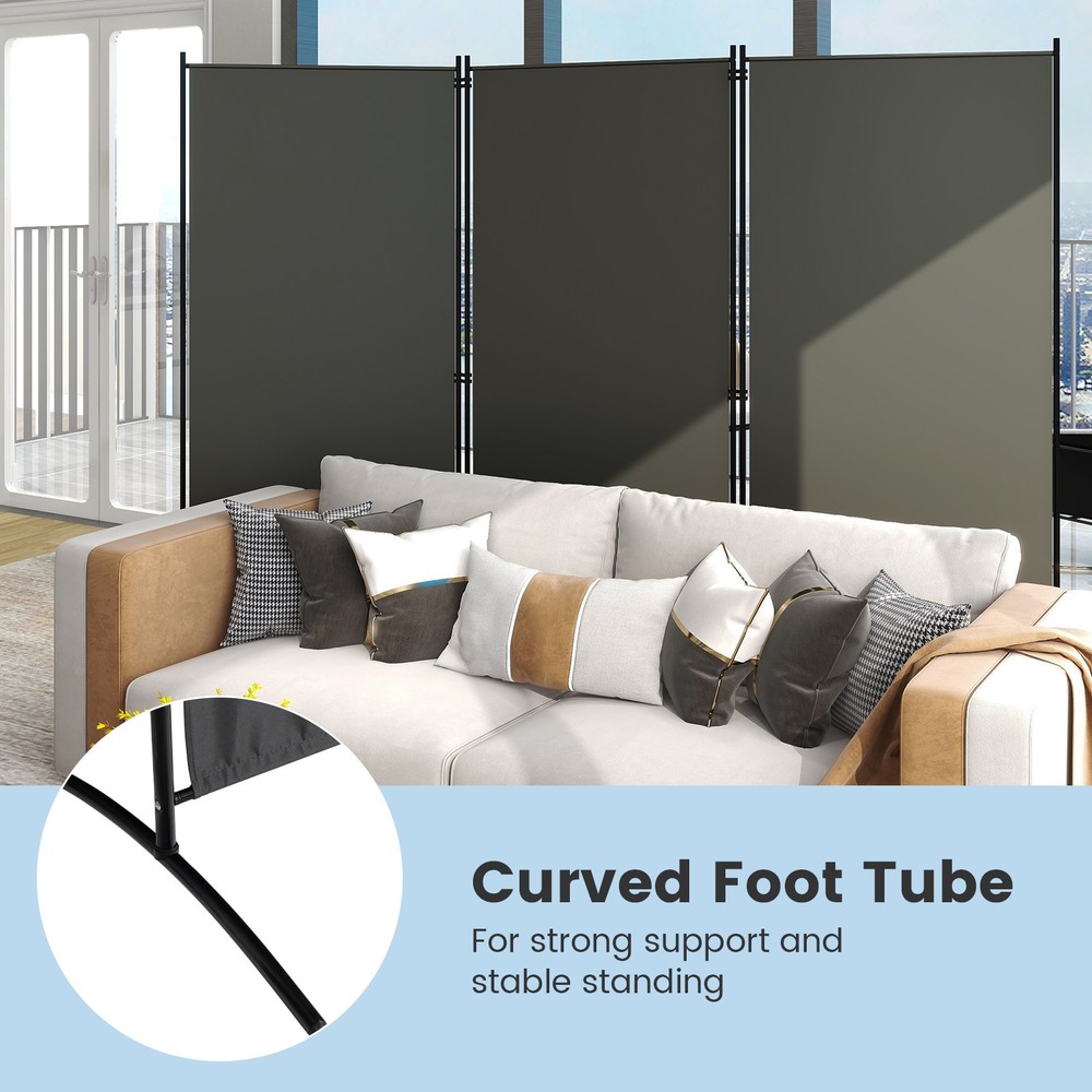3-Panel Room Divider Folding Privacy Partition Screen for Office Room Grey