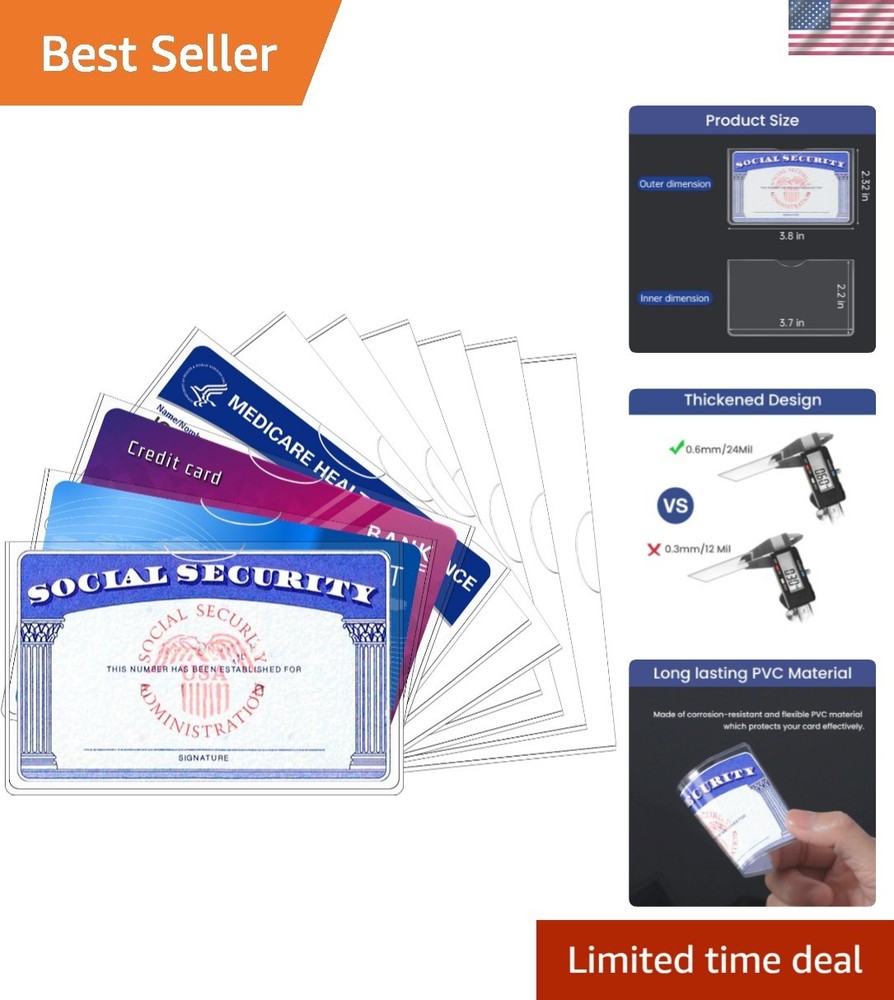 10 Pack Social Security Card Protector, 24 Mil Thick Card Protector Sleeves, ...