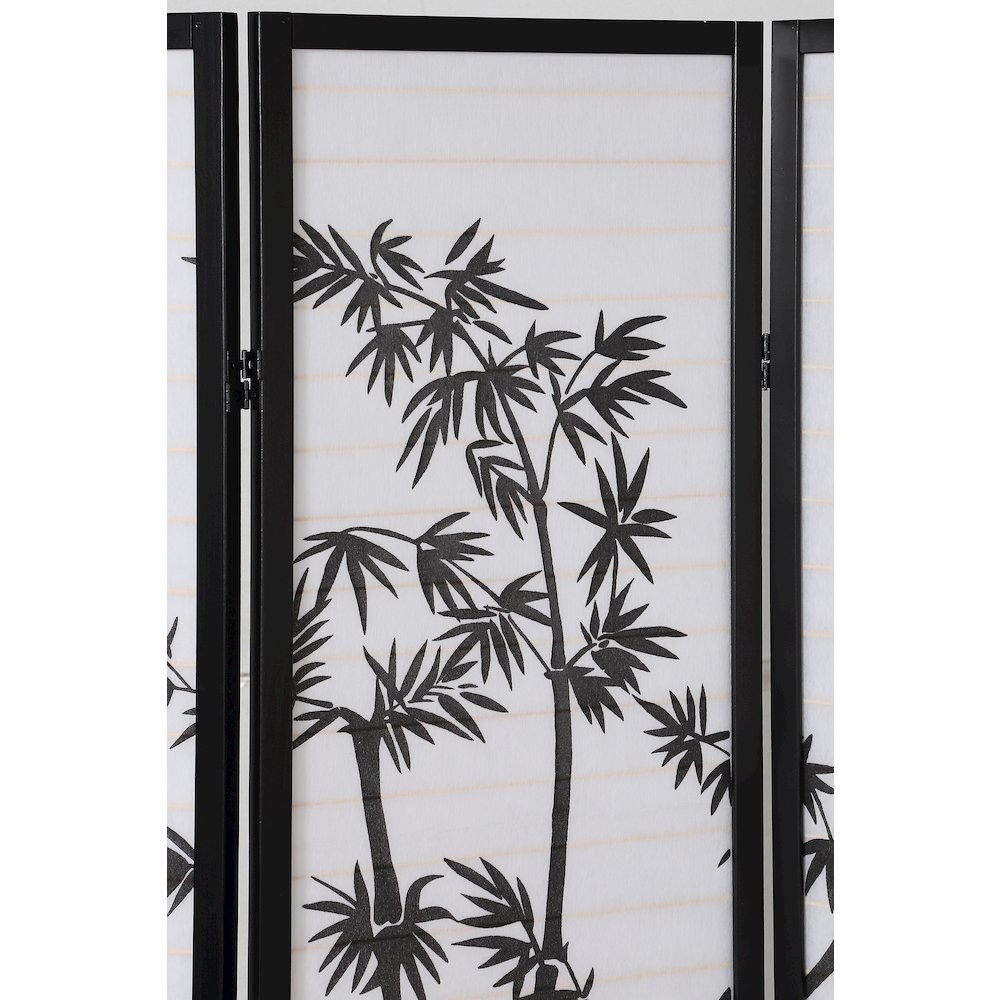 Bamm Bamboo Print 4-Panel Black Framed Room Screen/Divider