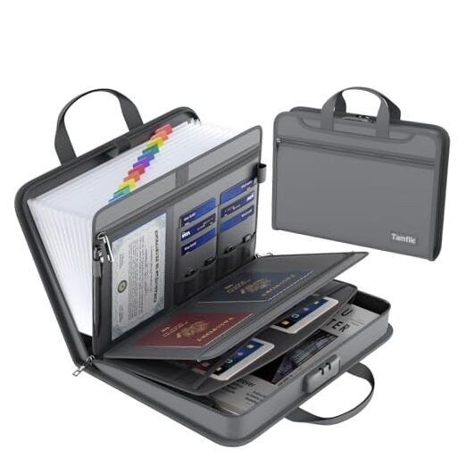 Fireproof Accordion File Organizer with Lock, Thickened Document Organizer Grey