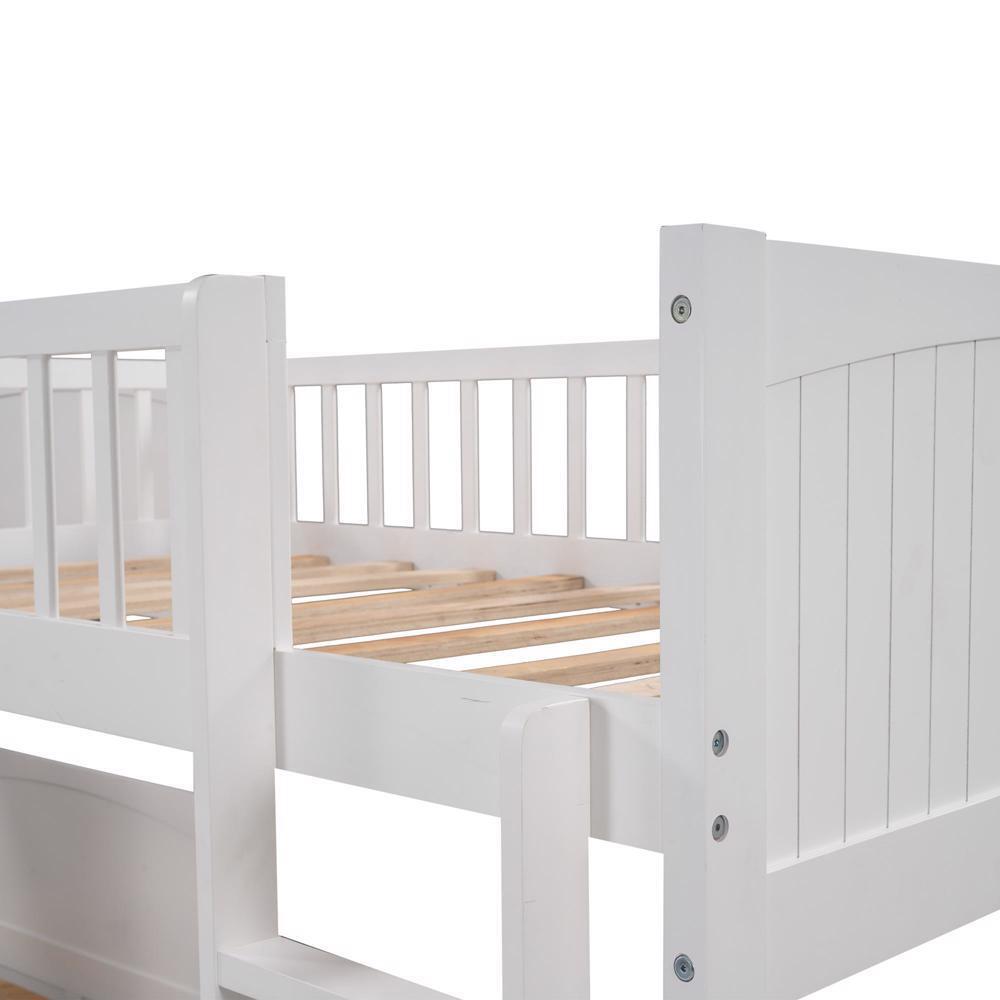Bunk Bed With Loft Bed Home Bed Frame With Ladder Storage Twin Size White