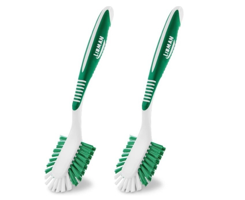 2 ~ Libman 2.4" W Hard Bristle 8" L Plastic/Rubber Handle Kitchen Dish Brush