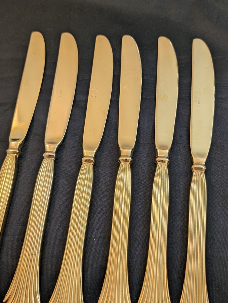 6pc Rogers PAVILLION Gold Electroplate Korea Stainless Solid Handle Knives