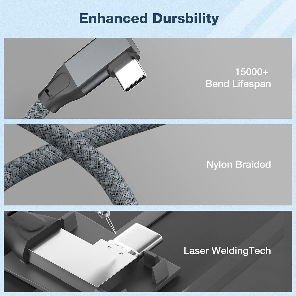 JavicTech USB C Extension Cable Right Angle 0.3M/1FT, 90 Degree 1ft, Grey