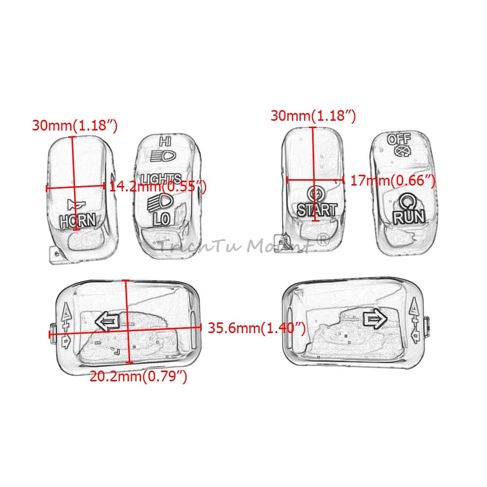 6PCS Hand Control Switch Housing Button Caps For Harley Road King Dyna 1996-2013