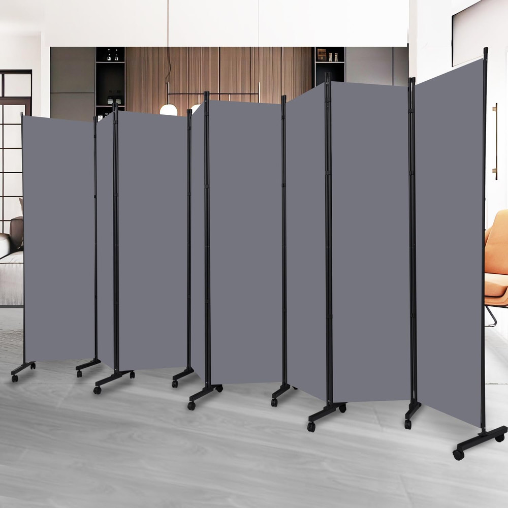 Folding Room Divider with Lockable Wheels - 176'' Privacy Screen Panel