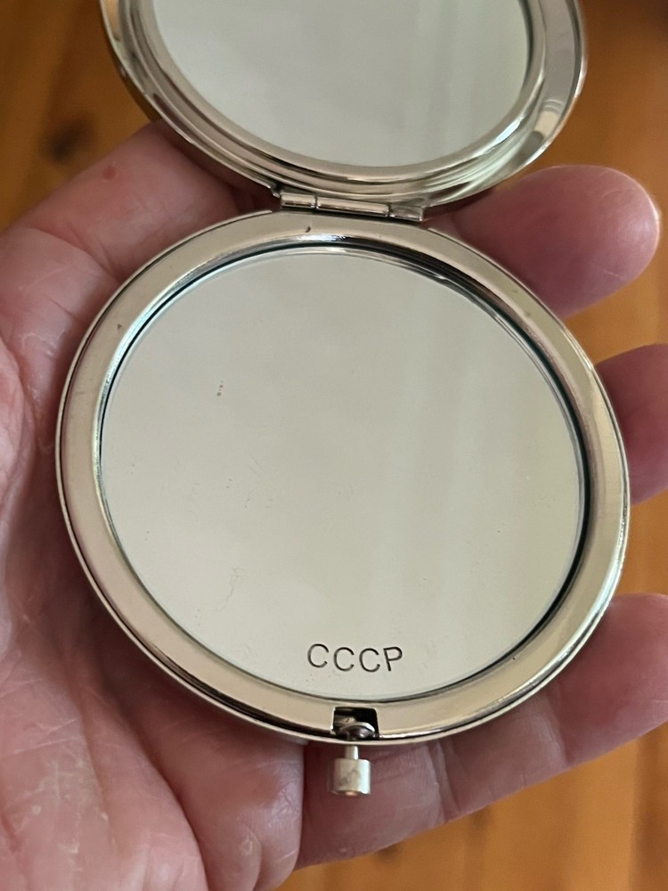Russian Soviet Design Double Mirror Compact Horses, Kitten CCCP Etched on Bottom