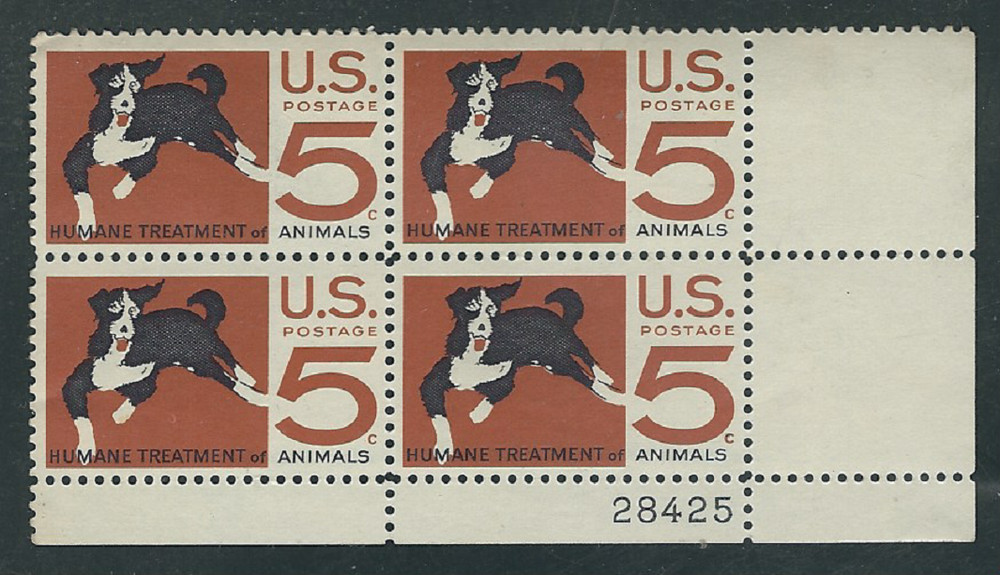 Scott #1307...5 Cent....Dog...5 Plate Blocks