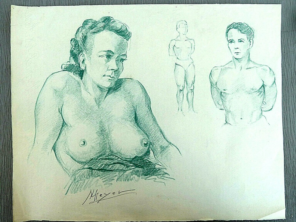 Original pencil drawing - nude representation, unique, signed H. Meyer