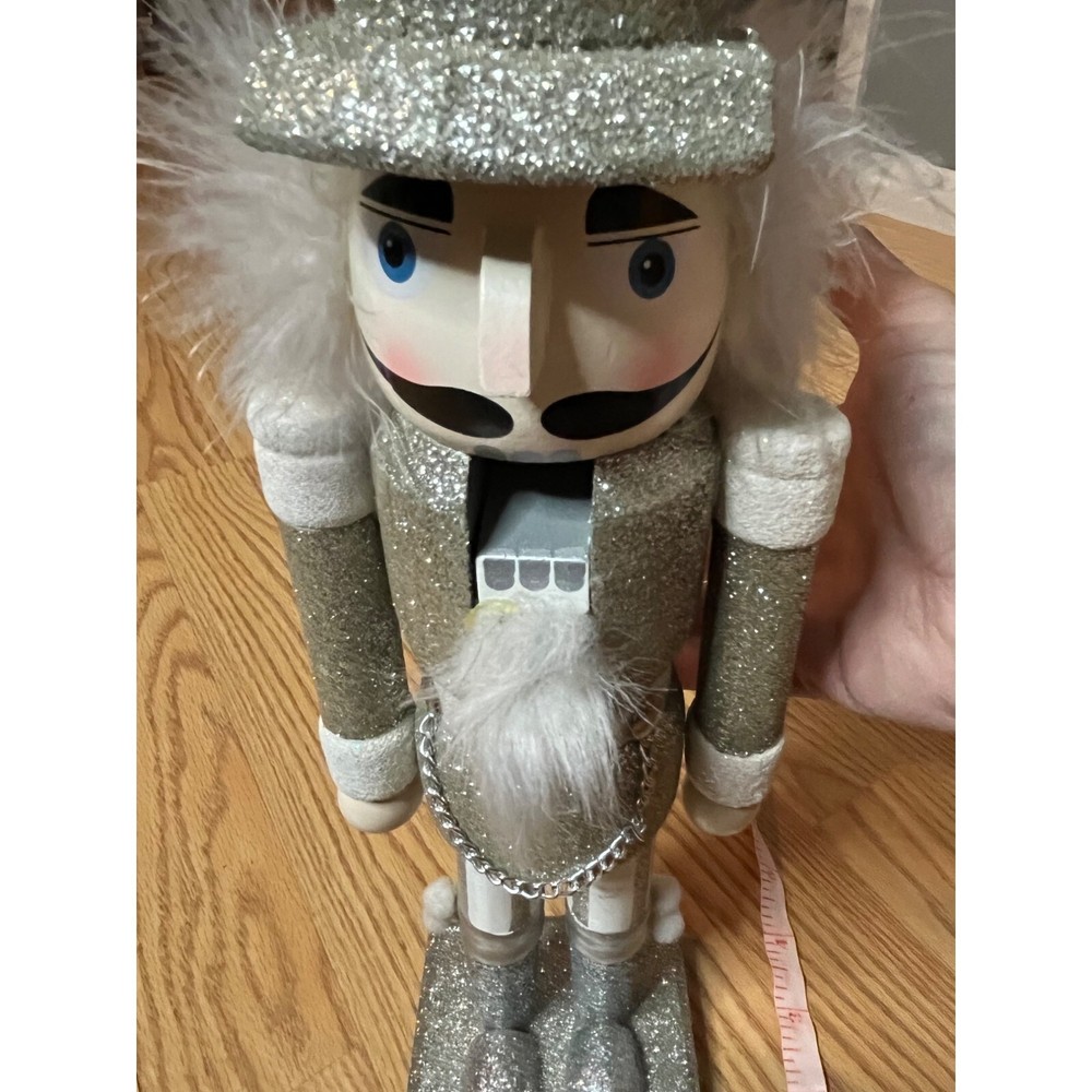 Silver Glitter Nutcracker Soldier Decoration 14"