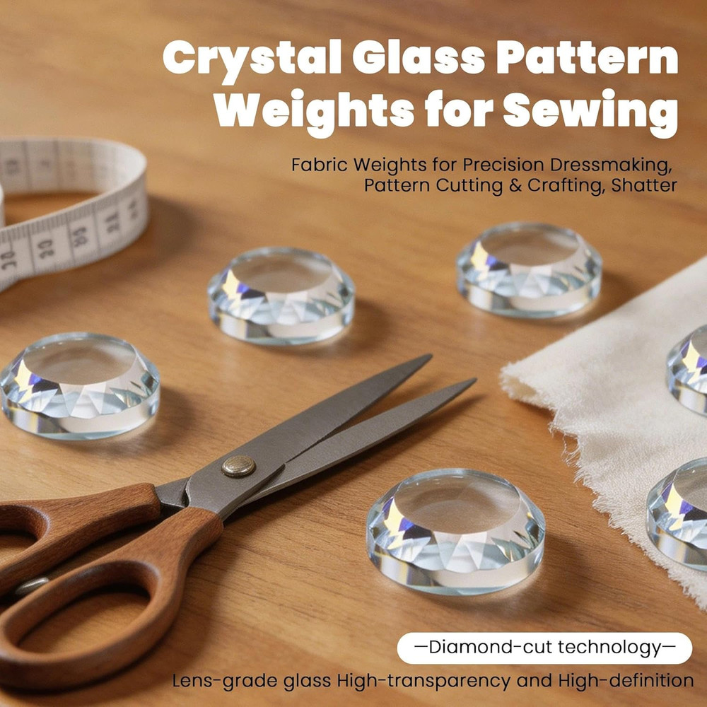 6-Pack Crystal Glass Pattern Weights for Sewing - Fabric Weights for Precision D