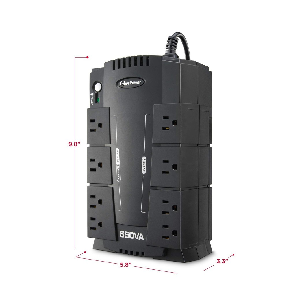 CP550SLG Standby UPS System, 550VA/330W, 8 Outlets, Compact