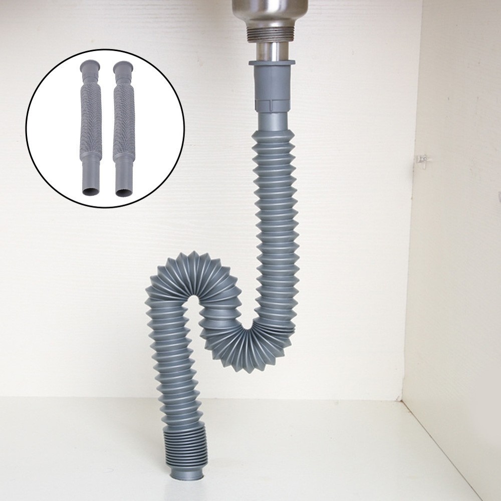 Flexible Drain Hose 2 PCS 80-90cm Extendable Plastic Pipe for Standard Sink Use