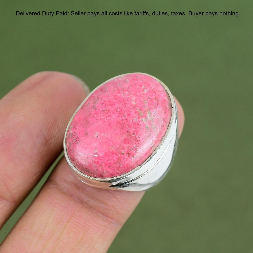 925 Silver Oval Thulite Gemstone Stackable Statement Bezel Wife Anniversary Ring