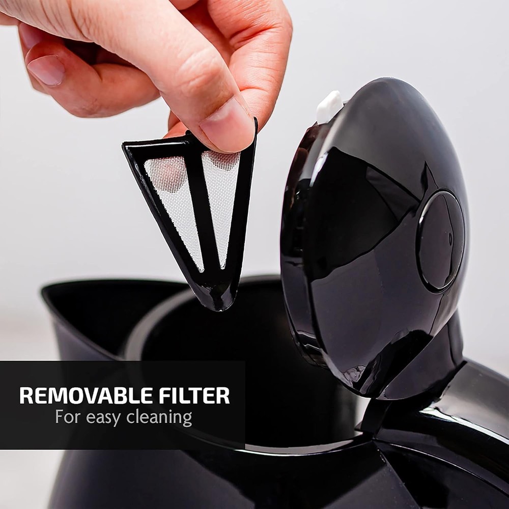 Efficient 1.7L Electric Kettle - 1100W Fast Heating with Removable Filter, Black