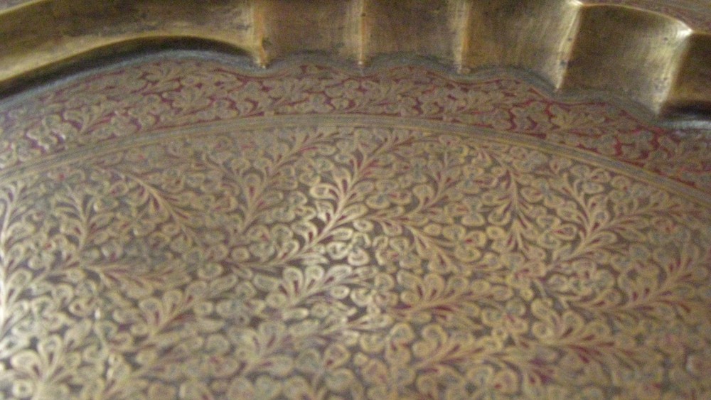 Large Middle Eastern Brass and Enamel Tray 21"