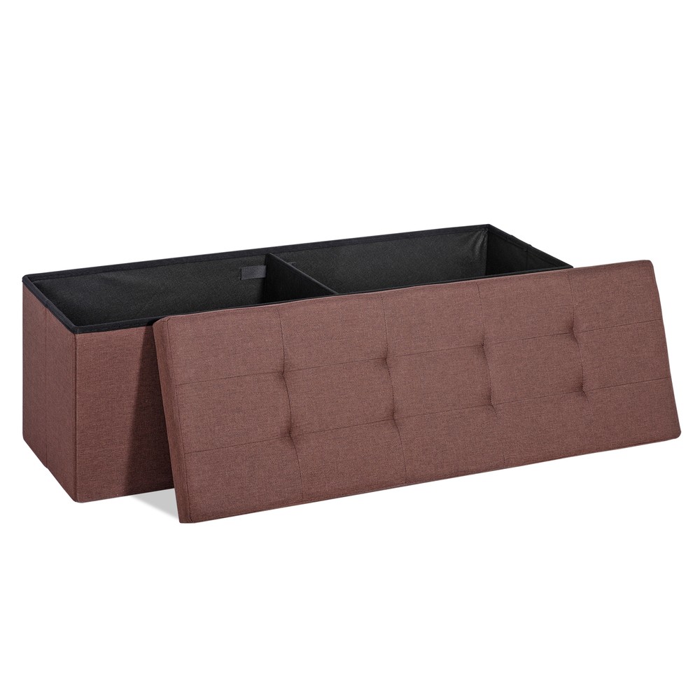 Brown Foldable Storage Ottoman Bench Storage Stools Footrest Spacious Organizer
