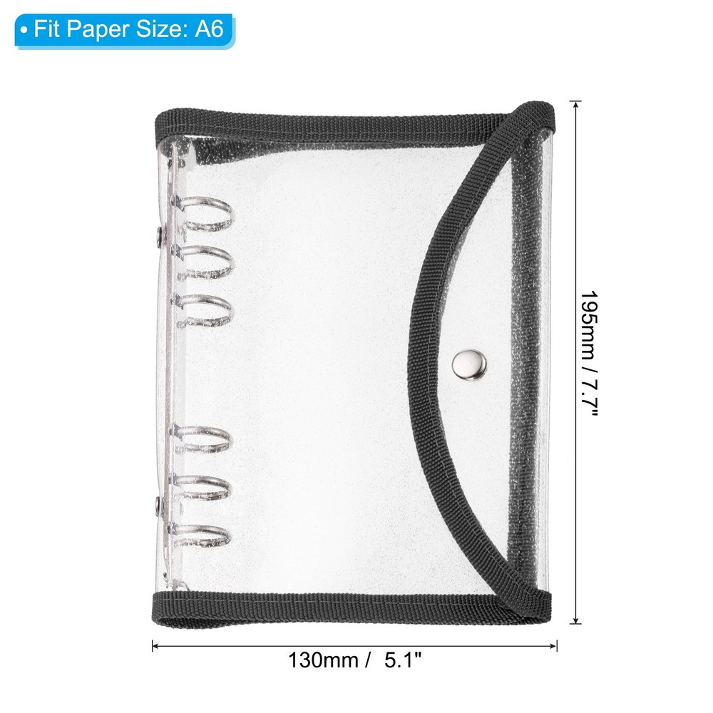 PVC A6 Bling Clear Binder Covers with Snap Button Closure, Black