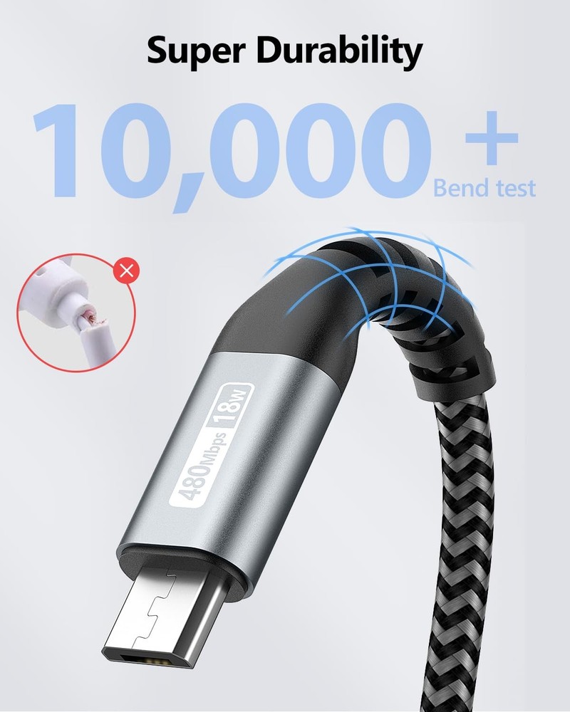 SUNGUY Micro USB Cable 2FT [3Pack], USB-A to Fast 2FT, Grey