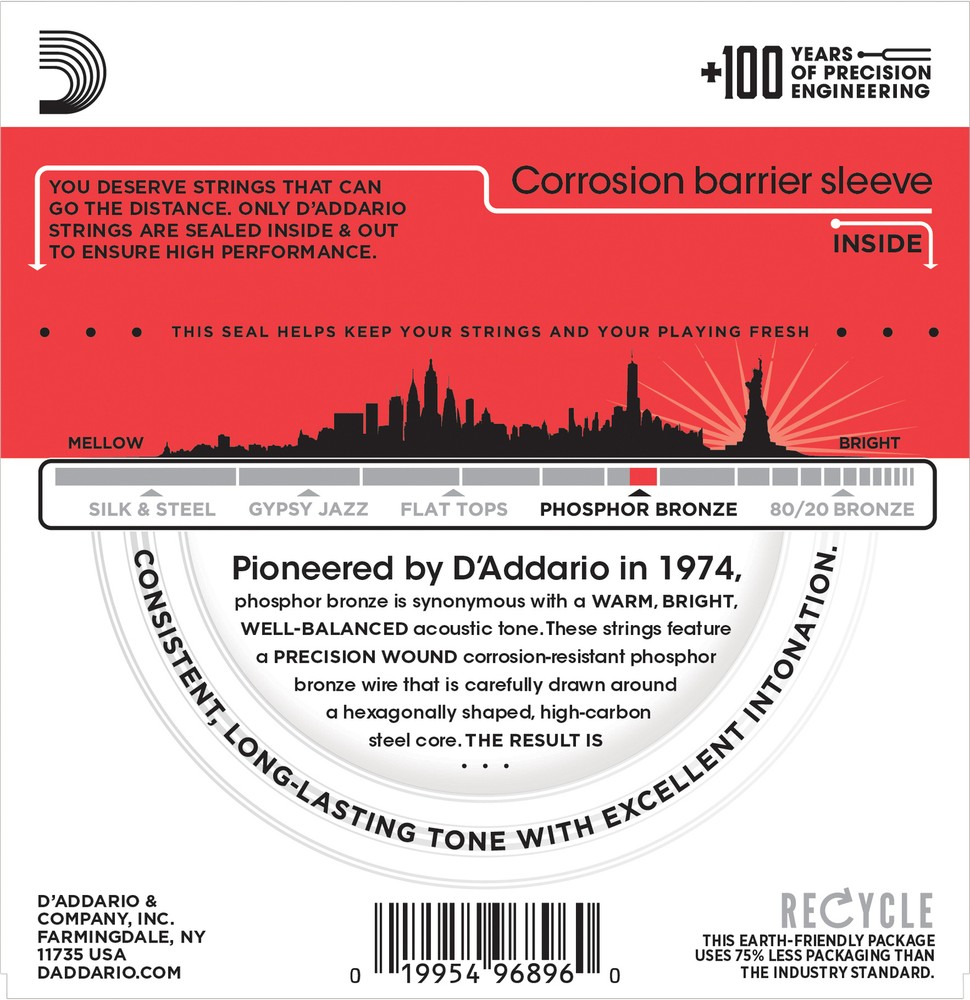 5 Sets D'Addario EJ24 Phosphor Bronze Acoustic Guitar Strings True Medium 13-56