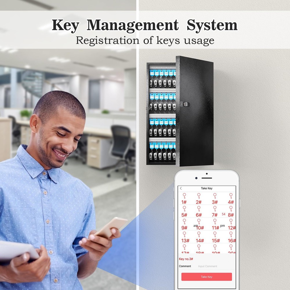WeHere Key Lock Box Wall Mount96 Keys Key Cabinet Security Combination Lockbo...
