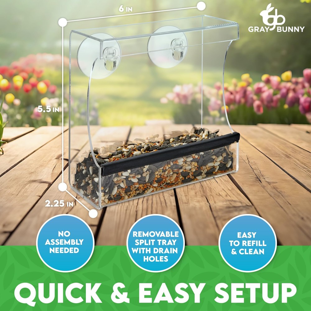 Clear Window Bird Feeder - Premium for Outdoors with Strong