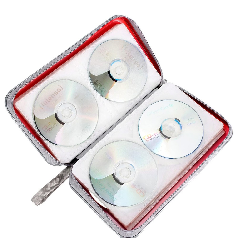 Large Capacity 80 CD DVD Case Durable Red Storage Organizer with Slide Lock